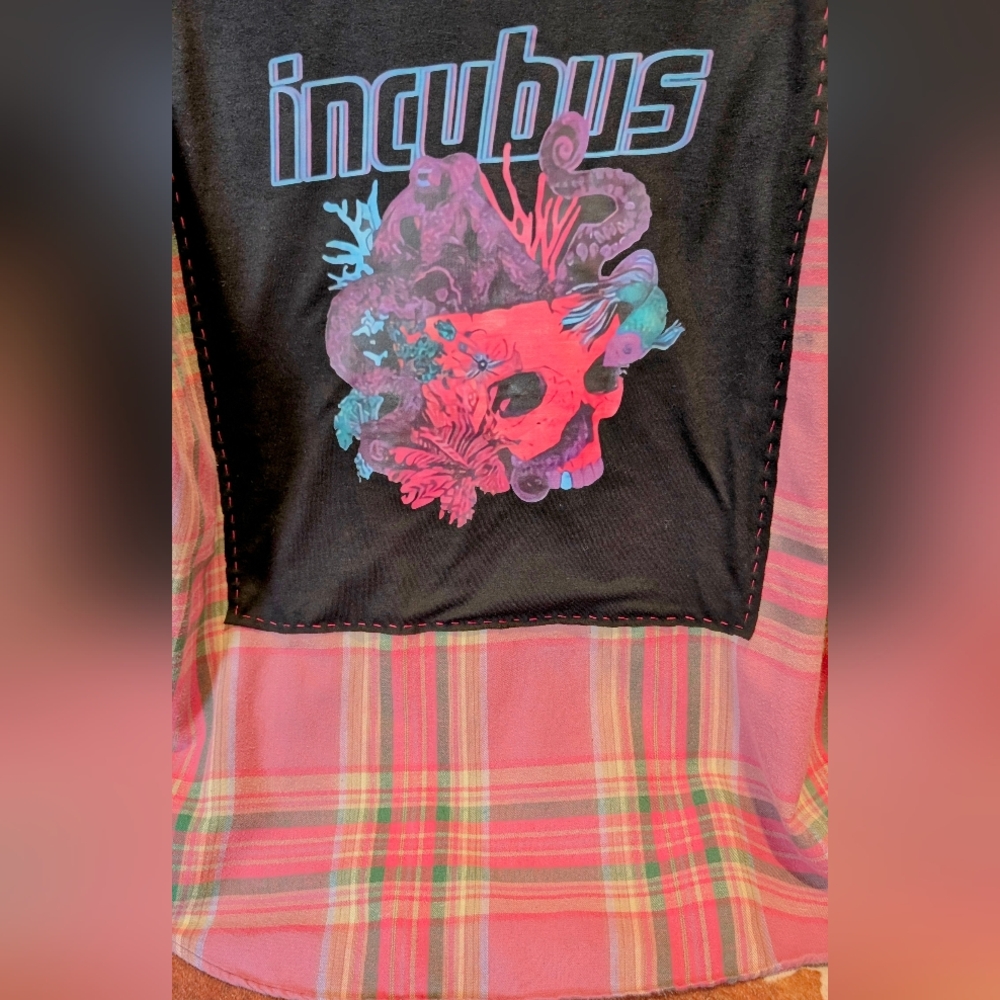 Incubus Graphic Upcycled Dip Dye Bleached Flannel Shirt - Picture 7 of 14